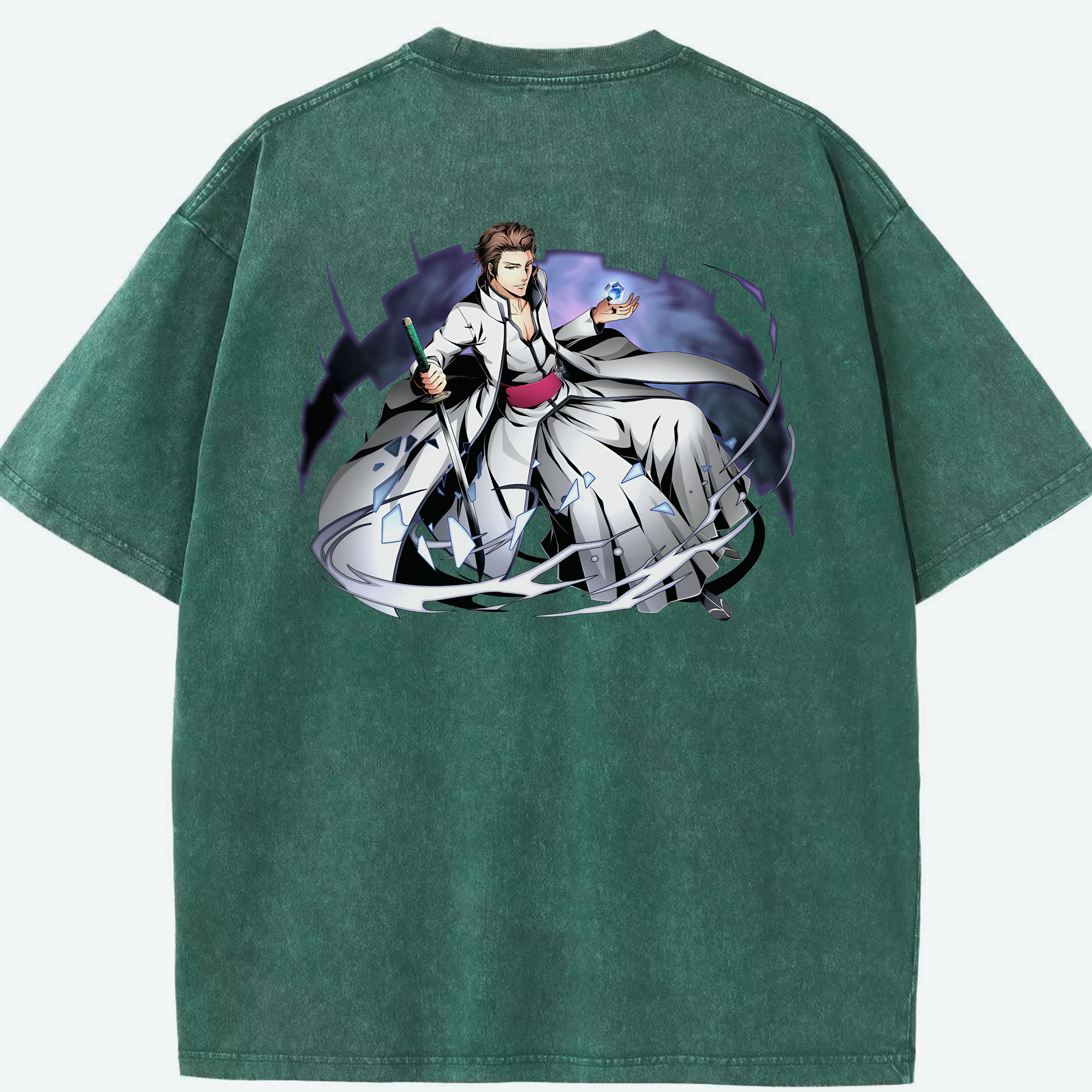 （画像用） ブリーチ 藍染 惣右介（あいぜん そうすけ） BLEACH Aizen Sousuke 綿100% ヴィンテージ風 半袖Tシャツ（背面プリント）